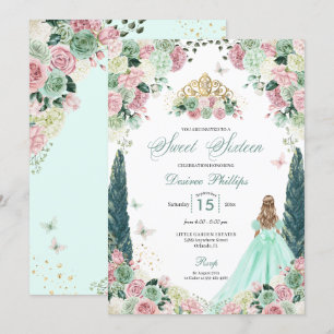 Mint Green & Blush Enchanted Garden Sweet Sixteen Invitation
