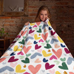 Mint Green Blush Pink Blue Hearts Art Pattern Fleece Blanket<br><div class="desc">Contemporary pastel blush pink, light and dark blue, coral orange, mint green, and yellow colored Valentine love hearts pattern on a white background. Beautiful, modern, and cool design for the trend-savvy and art-loving hip trendsetter, artsy motif lover. Available on a variety of modern home decor products for those looking to...</div>