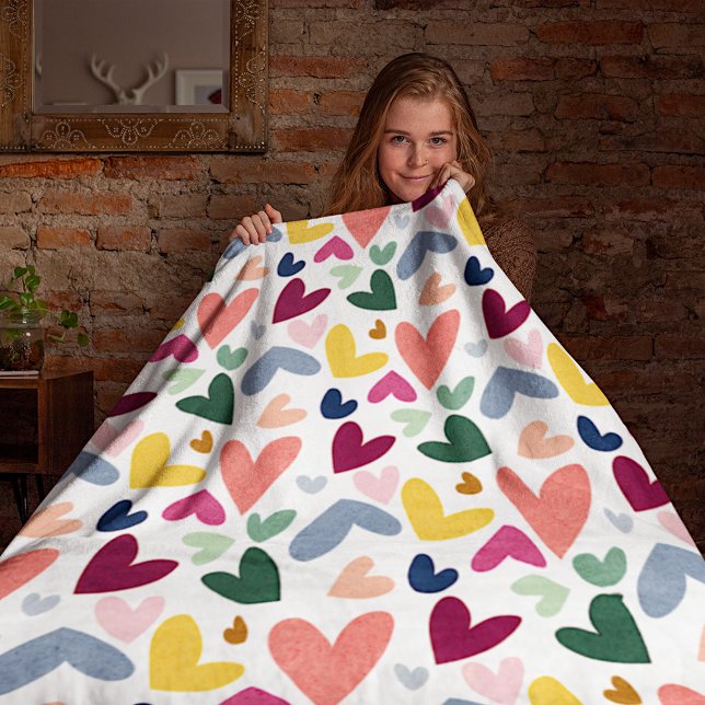 Mint Green Blush Pink Blue Hearts Art Pattern Fleece Blanket (Creator Uploaded)