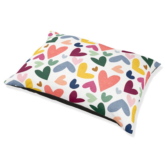 Mint Green Blush Pink Blue Hearts Art Pattern Pet Bed (Angled)