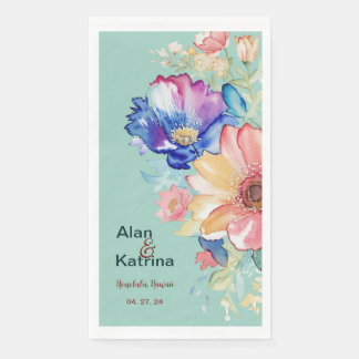 Mint Green Bold Wildflower Floral Paper Guest Towels