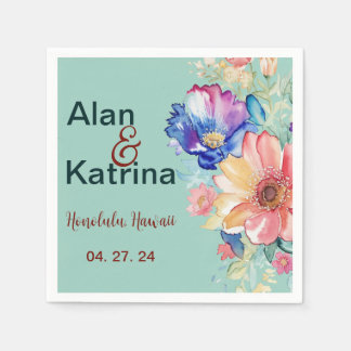 Mint Green Bold Wildflower Floral Wedding Napkins