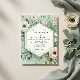 Mint Green Botanical Bloom Wedding Invitation