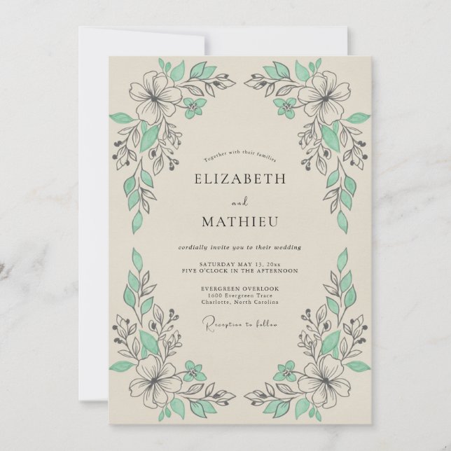Mint Green Botanical Flourish Wedding Invitation (Front)