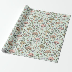 Mint Green Botanical Fungi Seamless Pattern Wrapping Paper