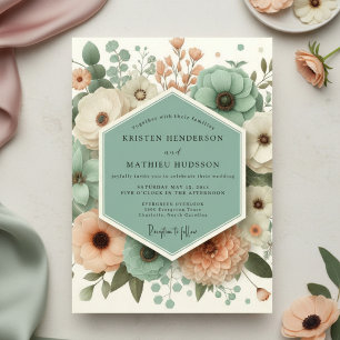 Mint Green Botanical Romance Wedding Invitation