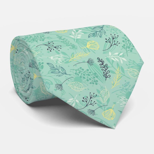 Mint Green Botanical Tie (Rolled)