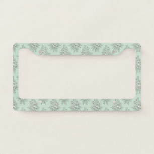 Mint Green Botanical Toile with Floral Bouquets License Plate Frame