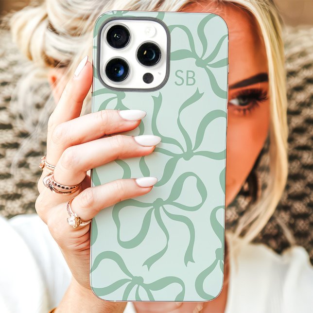 Mint Green Bow Monogram Case-Mate iPhone Case (Creator Uploaded)