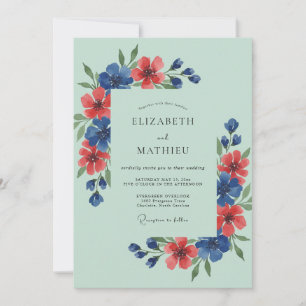 Mint Green Breezy Wildflower Wedding Invitation