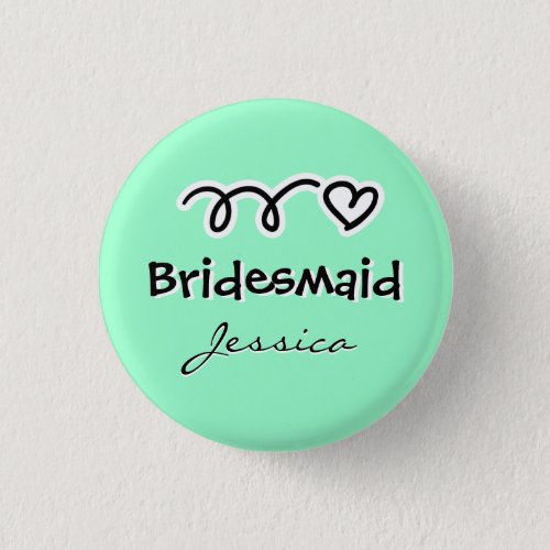 Mint green bridesmaid buttons  personalized name