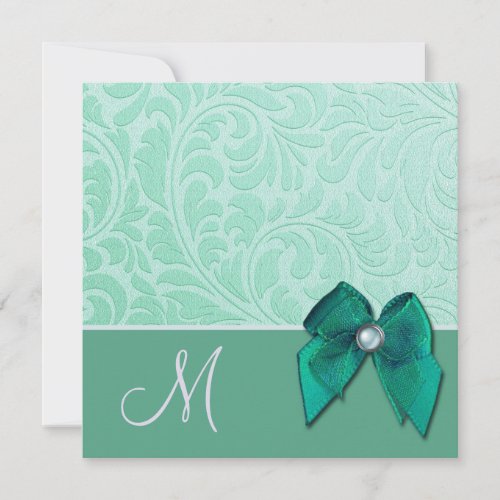 Mint Green Brocade Monogram Wedding Personalized Announcement