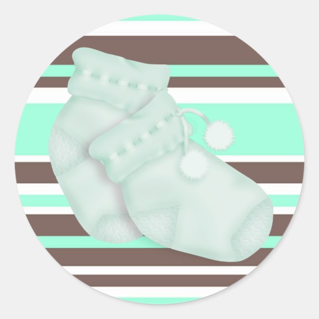 Mint Green Brown Baby Shower Sticker (Front)