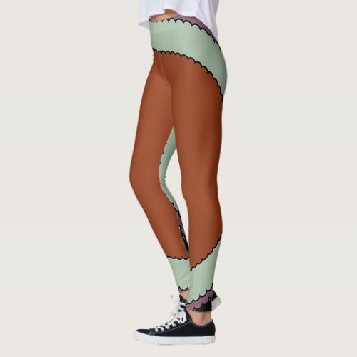 Mint Green  Brown Scallop Leggings