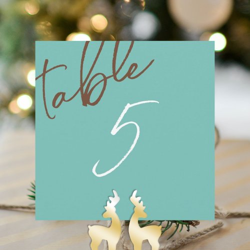 Mint Green Brown Table Number Card