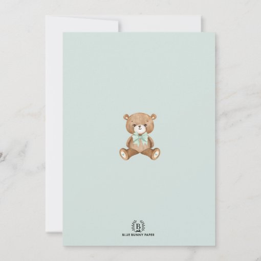 Mint Green Brown Teddy Bear with Balloons Birthday Invitation | Zazzle