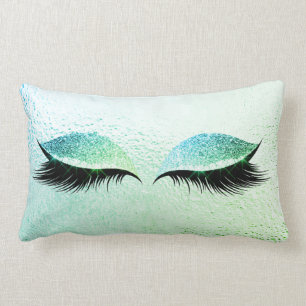 Mint Green Bue Glitter Black Lashes Glam Make Up Lumbar Pillow