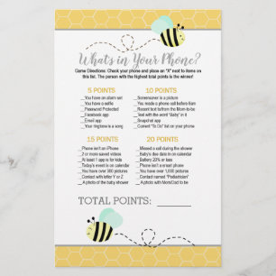 Mint Green Bumble Bee Baby Shower Phone Game