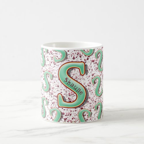Mint Green Burgundy Monogram Name Decorative Text  Coffee Mug