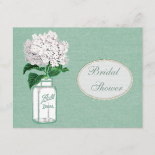 Mint Green Burlap, Jar & Hydrangea Bridal Shower Invitation
