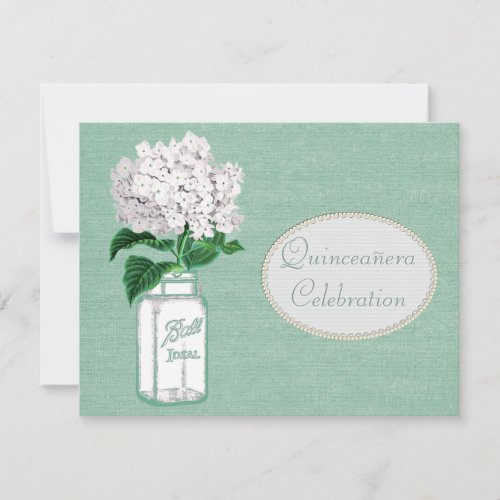 Mint Green Burlap Jar  Hydrangea Quinceanera Invitation