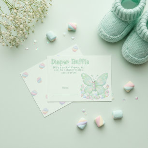 Mint Green Butterfly Baby Shower Diaper Raffle Enclosure Card