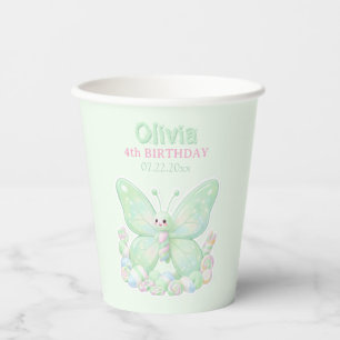Mint Green Butterfly Birthday Paper Cups