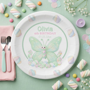 Mint Green Butterfly Birthday Paper Plates