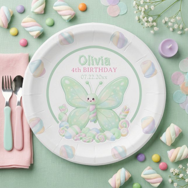 Mint Green Butterfly Birthday Paper Plates (Mint Green Butterfly Birthday Paper Plate)