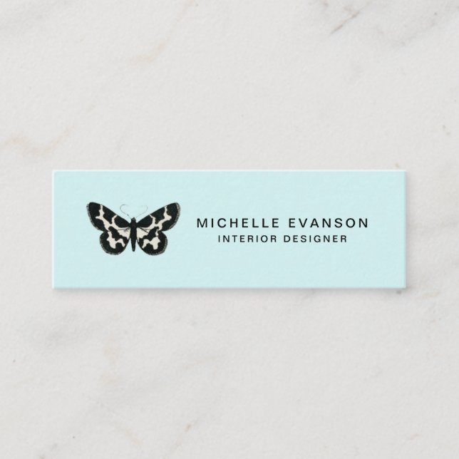 Mint Green Butterfly Logo Mini Business Card (Front)