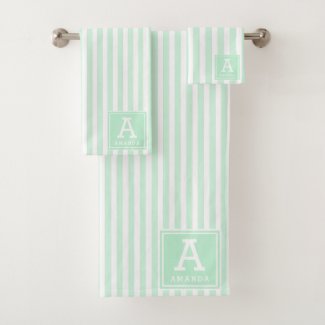Mint Green Cabana Stripes Monogrammed Initials