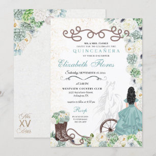 Mint Green Cacti Western Charro Horse Quinceañera Invitation