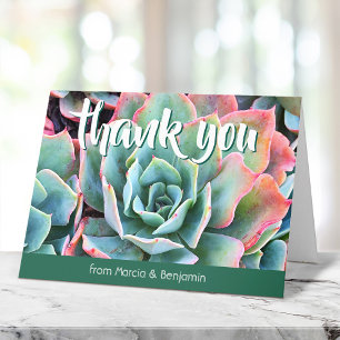 Mint green cactus photo custom name bold stylish letterpress thank you card