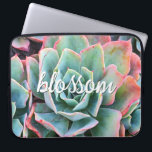 Mint Green Cactus Succulent Photo Blossom Script Laptop Sleeve<br><div class="desc">Cacti thrive in the harshest of desert conditions. Embrace the strength in this beautiful pink-tipped, mint green, blossoming cactus photo whenever you use this unique, photography neoprene laptop sleeve. This sleeve comes in three sizes: 15", 13", and 10”. Makes a great gift for someone special! You can easily personalize this...</div>