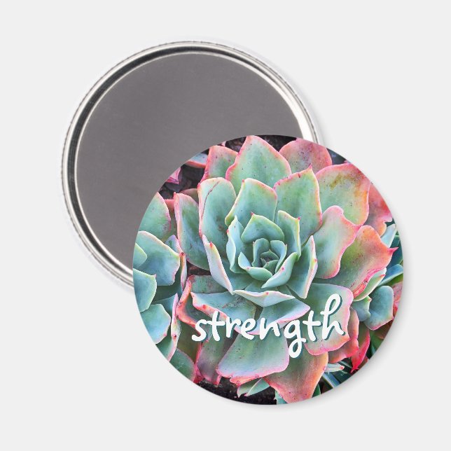 Mint Green Cactus Succulent Photo Strength Script Magnet (Front/Back)