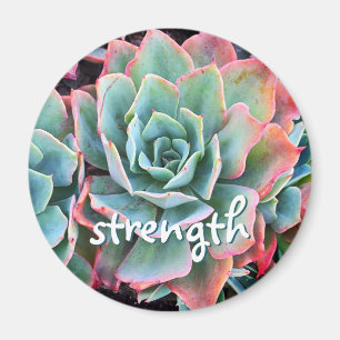 Mint Green Cactus Succulent Photo Strength Script Magnet