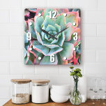 Mint green cactus succulent photo stylish modern square wall clock<br><div class="desc">Cacti thrive in the harshest of desert conditions. Dream of sunny days and the peaceful atmosphere of a summer’s garden whenever you check the time on this stunning photography wall clock. Your choice of a round or square clock face. Makes a great housewarming gift! You can easily personalize this wall...</div>