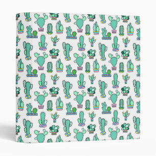 Mint Green Cactus & Succulent Plant Pattern 3 Ring Binder