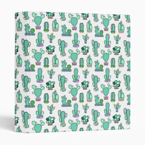 Mint Green Cactus  Succulent Plant Pattern 3 Ring Binder