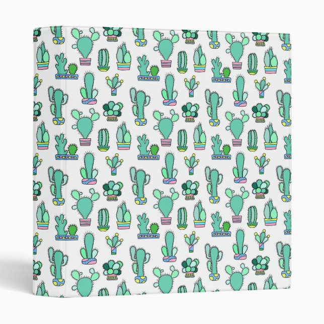 Mint Green Cactus & Succulent Plant Pattern 3 Ring Binder (Front/Spine)