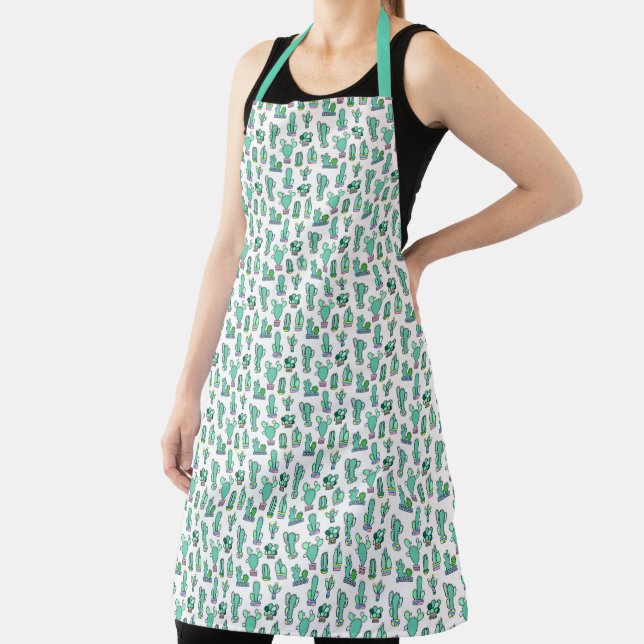 Mint Green Cactus & Succulent Plant Pattern Apron (Insitu)