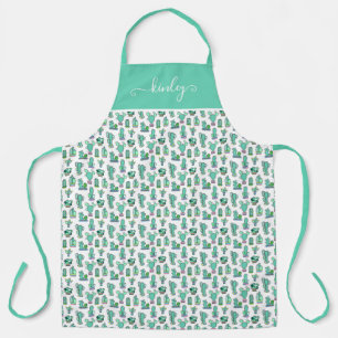 Mint Green Cactus & Succulent Plant Pattern Apron