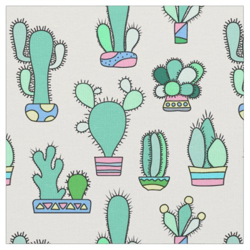 Mint Green Cactus  Succulent Plant Pattern Fabric