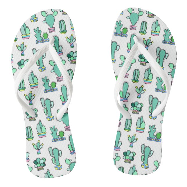 Mint Green Cactus & Succulent Plant Pattern Flip Flops (Footbed)