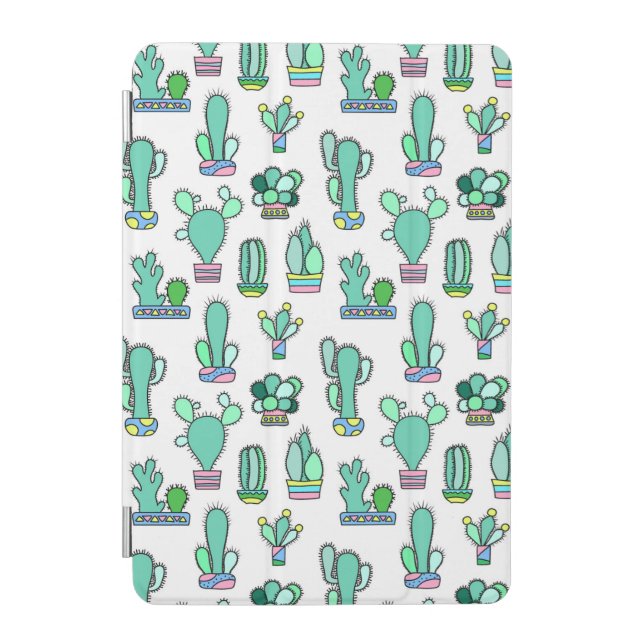 Mint Green Cactus & Succulent Plant Pattern iPad Mini Cover (Front)