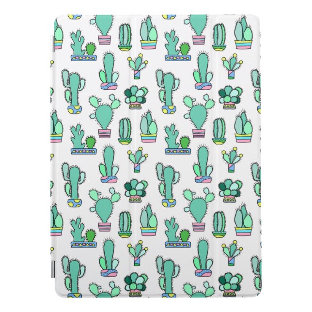Mint Green Cactus & Succulent Plant Pattern iPad Pro Cover (Front)