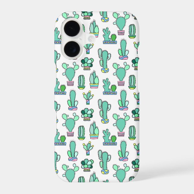 Mint Green Cactus & Succulent Plant Pattern Iphone Case (Back)