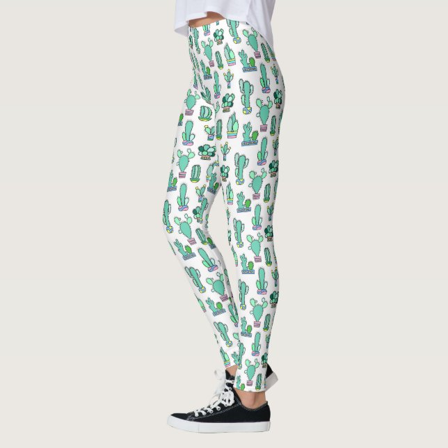 Mint Green Cactus & Succulent Plant Pattern Leggings (Left)