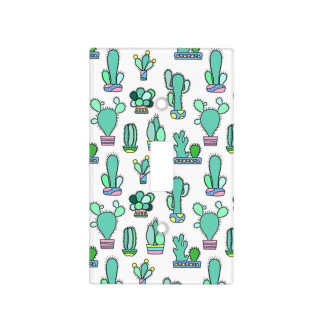 Mint Green Cactus & Succulent Plant Pattern Light Switch Cover (Front)