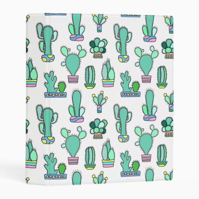 Mint Green Cactus & Succulent Plant Pattern Mini Binder (Front/Spine)